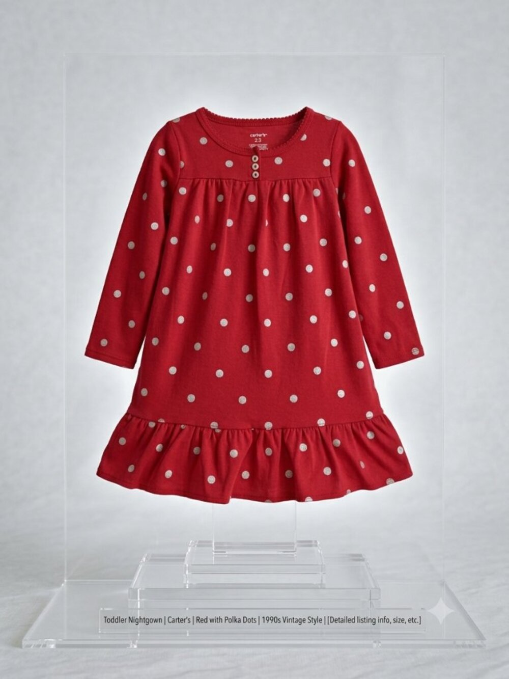 Carter's Red Polka Dot Fleece Pajama Nightgown Ruffle Hem Sleepwear 2T-3T NWT